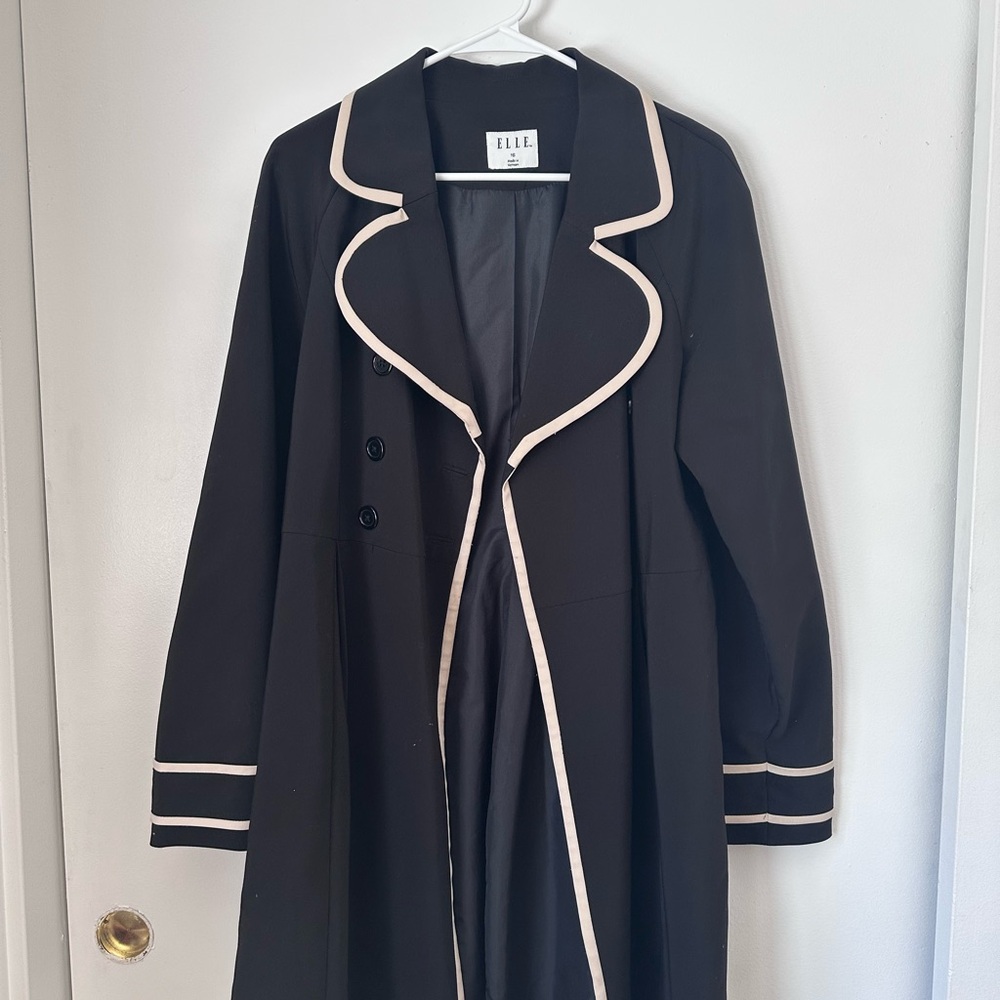 Elle Black Coat with Cream Trim